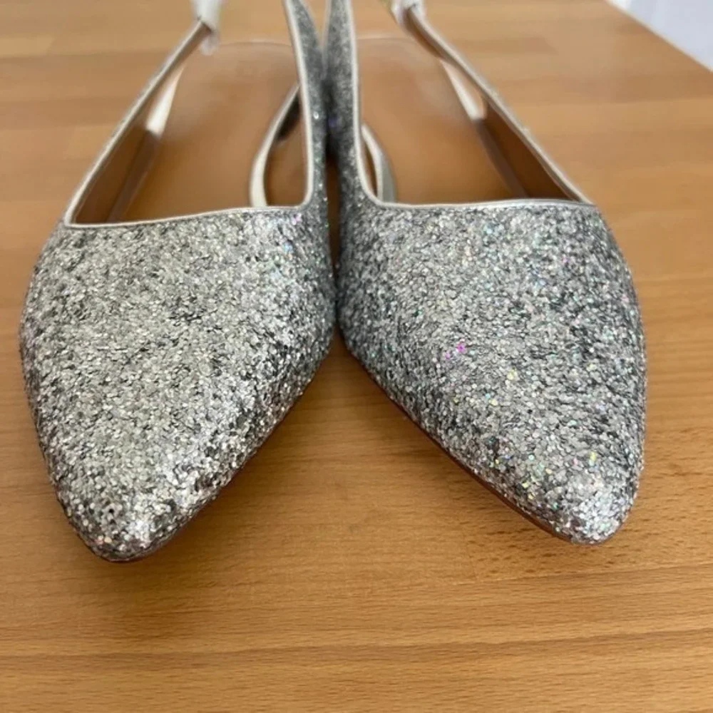 J. Crew Silver Glitter Multicolor Sling Back Pointed Party Toe Heels‎ Shoes